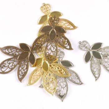 Silver Filigree Flower Connectors for DIY Jewelry and Scrapbooking, 10pcs 68x55mm Yk0774