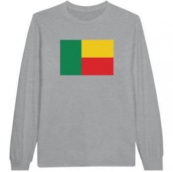 Benin Flag Long Sleeve Tee – Grey – 100% Cotton – Premium Comfort – Double‑Stitched