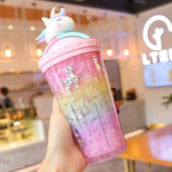 Portable Unicorn Double Wall Coffee Cup with Straw - 430ml