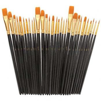 30Pcs Wooden Handle Paint Brush Set for Acrylic and Watercolor