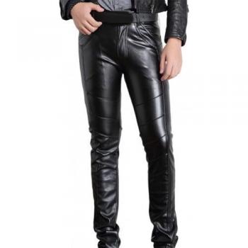 Pantalon long en faux cuir pour homme avec poches