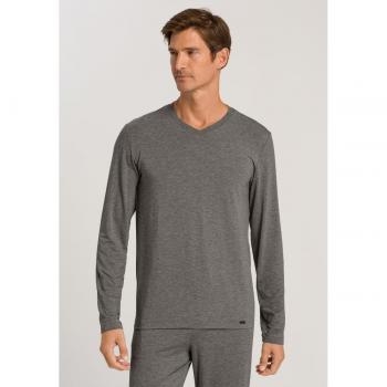 Hanro Herren Pyjama-Oberteil Stretch-Mittelgrau Melange Größe L