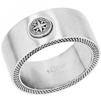 S.Oliver Kompass‑Ring für Männer 66 – 9 mm, silberfarbenes Stahldesign