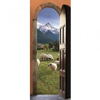 Sticker Mural Décoratif « Alpages, Moutons & Montagnes » – 83 × 204 cm