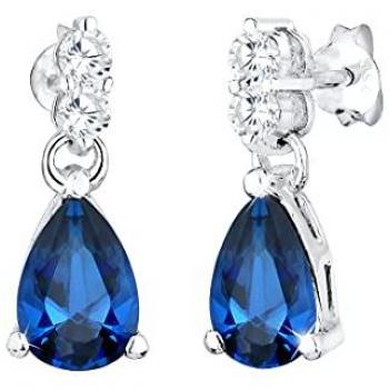 Orecchini Elli - Goccia in Argento Sterling 925 con Cristalli di Zirconia e Zaffiro Sintetico