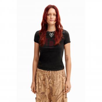 Camiseta Desigual mujer con logotipo strass negro