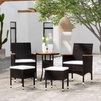 VidaXL 5 Piece Patio Lounge Set Poly Rattan Black