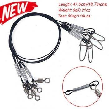 10pcs 50cm Fishing Leash Leader Wire Line 88Lbs/40kg Anti-Bite