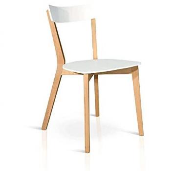Sedia Moderna Di Design In Legno Naturale Con Seduta In Mdf Bianco