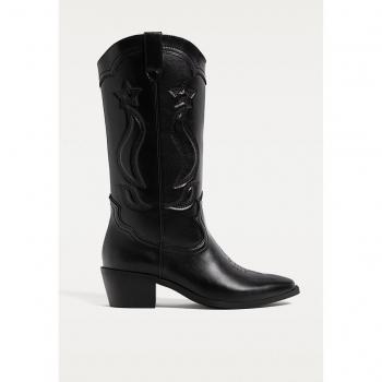 Stivali con tacco cowboy neri 37 Stradivarius