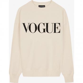 VOGUE Cream Sweatshirt with Black Embroidered Logo - Size L