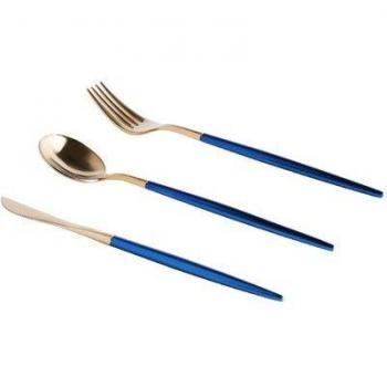 KINGLANG 3er Set Gabel und Löffel aus Edelstahl in Blau und Gold