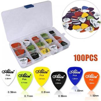 100Pcs Guitar Plectrums 0.58/0.71/0.81/0.96/1.20/1.50mm