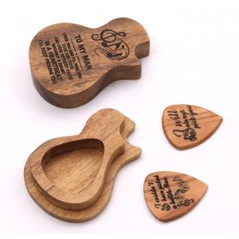 Handmade Wooden Guitar Pick Box Set with Picks - 3 Pieces