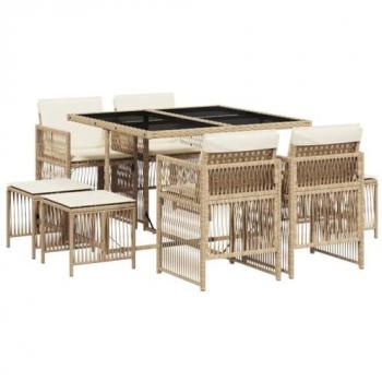 VitaXL Set di Tavolo da Esterno 9 componenti con cuscini beige