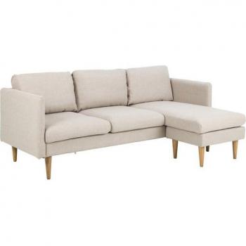 AC Design Milly Ecksofa 2‑Sitzer – beige, strukturierte Holzfußbank