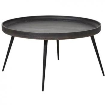 Table Basse KALI - Ronde - Manguier Teinté Gris Foncé - Métal Noir