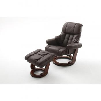 MCA Relaxer “Calgary” – Echtleder TV‑Sessel mit Hocker, 130 kg, Braun/Walnuss