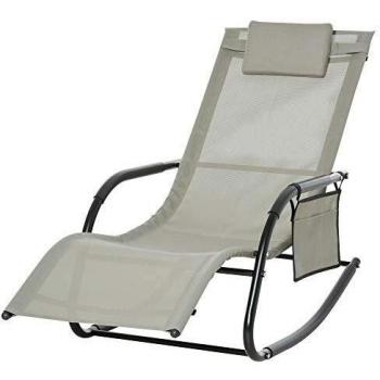 Rocking Chair Extensible Outlook avec Tête Removable, Accoudoirs, Pochette de Rangement en Métal Époxy