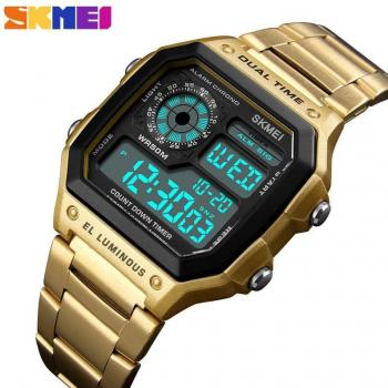 SKMEI Reloj Digital Masculino Acero Inoxidable, Resistente al Agua, Despertador de Cuenta Regresiva