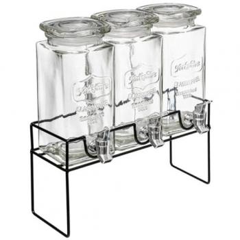 Distributeur de boisson en bois moderne - Transparent - 3 x 1,5 L - 6,8 Litres