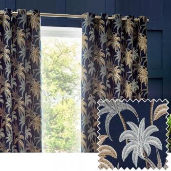 Galapagos Jacquard Eyelet Curtains Navy