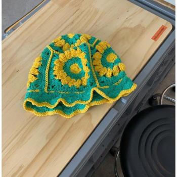 Wool Crochet Floral Bucket Hat