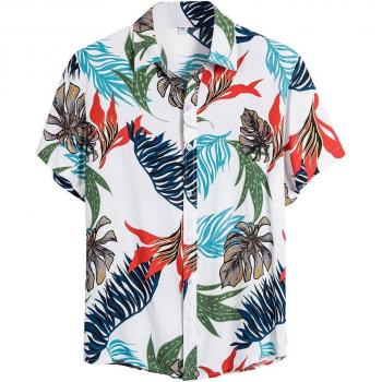 Camisa de Lino y Algodón Estampada Hawaiana para Hombre