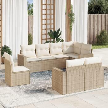 Salon de jardin en résine tressée 8 pcs beige avec coussins