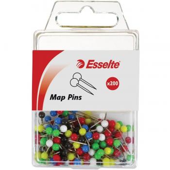 Esselte Pins Map Pins Assorted Colours Pack Of 200 (4X17Mm)