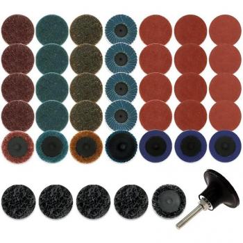 Kit d'abrasifs 41 disques 2″ – Changement rapide – Porte‑plateau ¼″