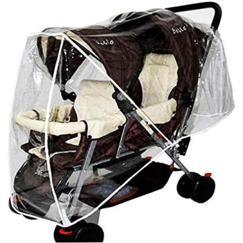 Protection imperméable transparente pour poussettes à deux enfants