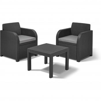 Allibert Keter 2-Seater Balcony Rattan Set - Graphite with Grey Cushions