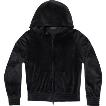 Balenciaga Women's Hoodie with Velvet and Zip in Black