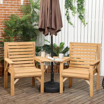 Outsunny 2-Seater Jack & Jill Companion Seat, Partner Bench with Coffee Table and Parasol Hole - Brown