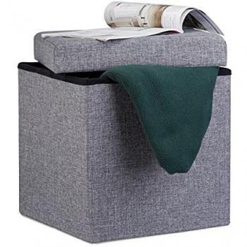 Pouf Pieghevole con Contenitore – Cubo in Lino Grigio Scuro 38x38x38 cm
