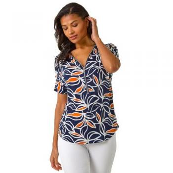 Top orange à imprimé texturé avec zip Roman