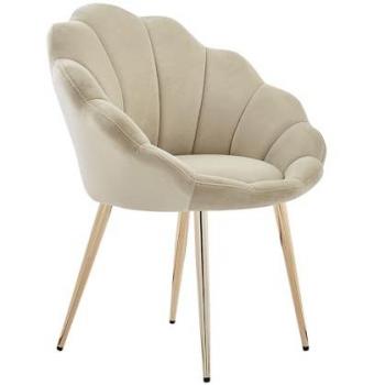 Fauteuil Corail Velours Beige à Piètement Doré