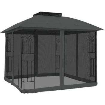 VIDAXL - Gazebo Tetto Doppio e Pareti Rete Antracite 2,94x2,94 m Acciaio 624085