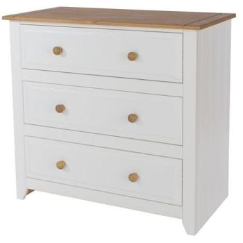 Capri Three Drawer Chest - White with waxed pine top