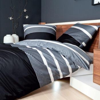 Bettwäsche JANINE “J. D. 8468” Mako‑Satin – 3‑teiliges Streifen-Set (200 × 220 cm & 2 × 80 × 80 cm) in Grau/Schwarz