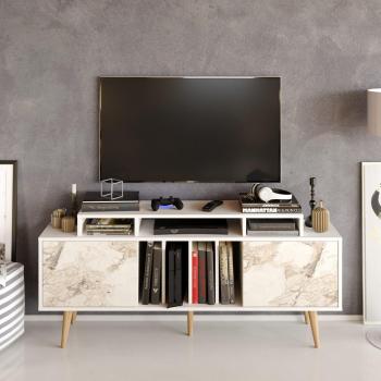 Char 160 Cm TV Unit for TVs Up To 71 - White And White Marble