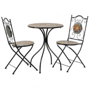 Set de mesa y dos sillas de forja y mosaico