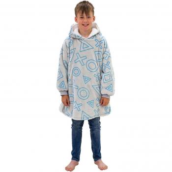 PlayStation Vintage Gaming Console Hoodie Blanket for Kids - Gray