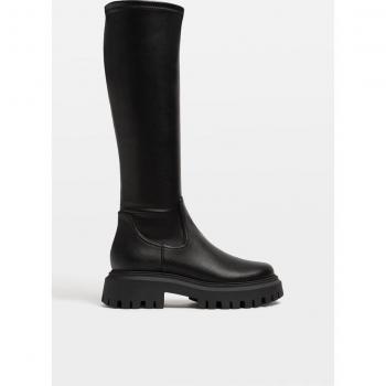 Stradivarius Classic Black Stretch Flat Ankle Boots