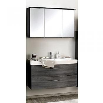 Badmöbel Waschtisch & Spiegelschrank Set, 100cm FLORIDO-03 Eiche rauchsilber, graphitgrau - grau