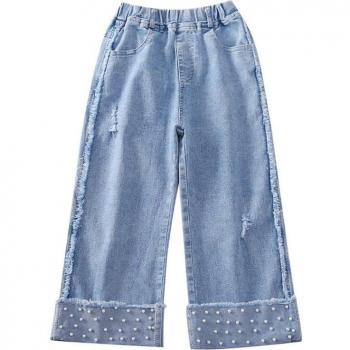 Jeans Modernos Holgados Infantiles con Adornos Perlados