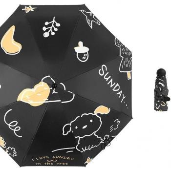 Paraguas Plegable Mini Ligero con Patrón de Perro Encantador y Protección UV para Mujeres - YD200221