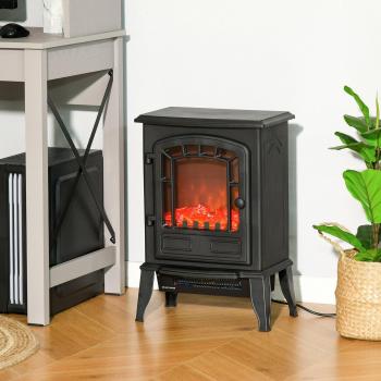 Homcom - Freestanding Electric Fireplace Heater w/ Realistic Flame Effect Black