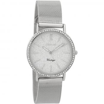 Glitzerglück Vintage‑Stahl-Uhr für Frauen – 32 mm, silberfarben (C9326)